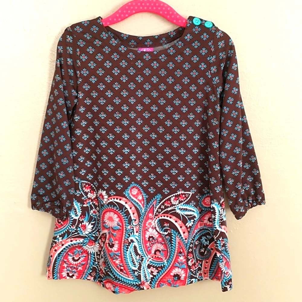 2T J. Khaki Paisley Boho Tunic Long Sleeve Dress